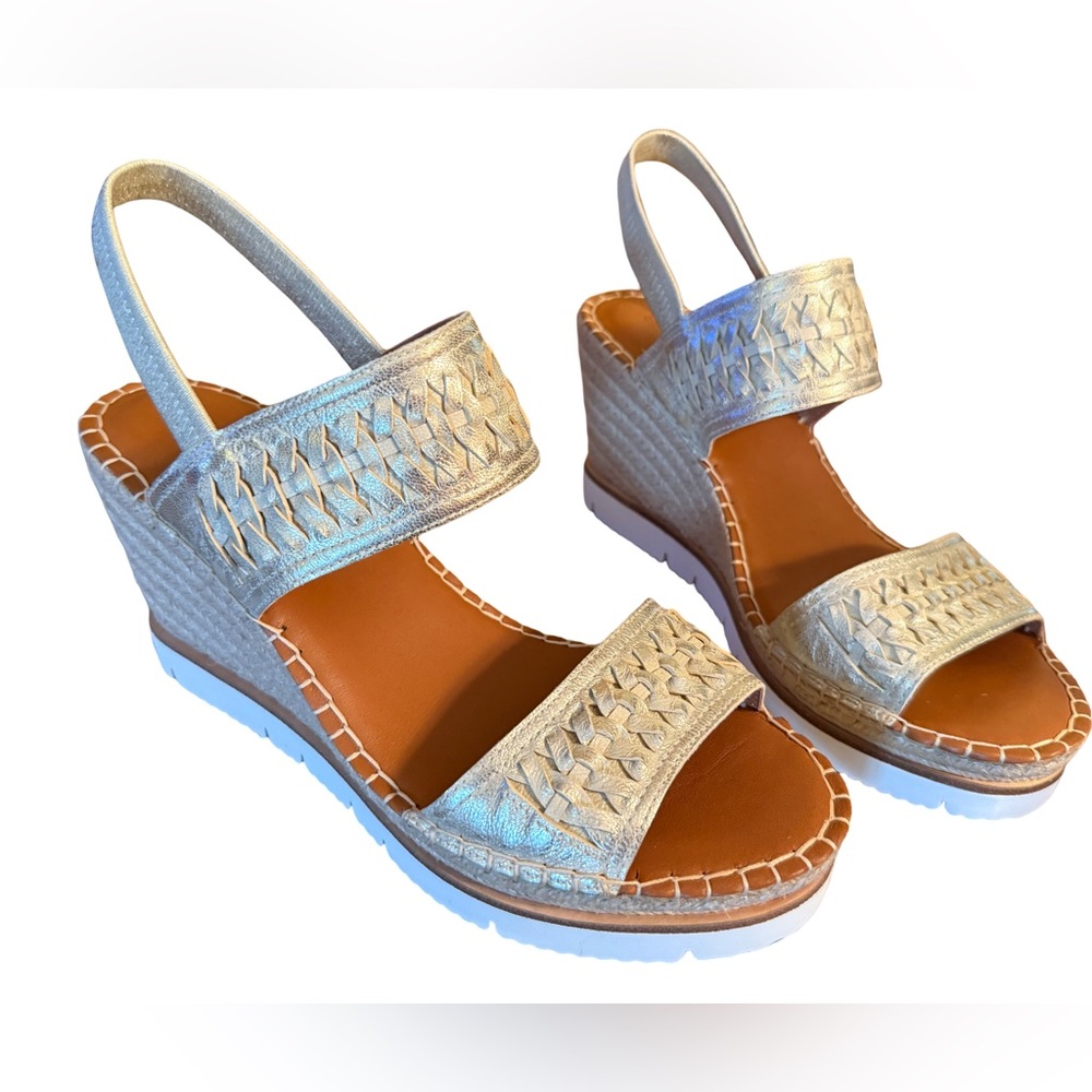 Kenneth Cole Gentle Souls MWT Sz 11 Silver Woven Leather Wedge Sandals (SH164) - Picture 7 of 9